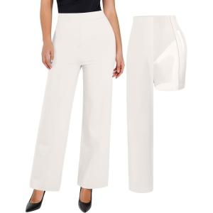 image:imagePopilush Dress Pants for Women Tummy Control 2 in 1 Work Slack High Waisted Wide Leg with Pockets Business CasualWhite