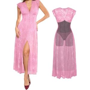 image:imagePopilush Womens Lace Formal Cocktail Sleeveless V Neck Maxi Shapewear Dress Wedding Guest Mother of Bride Split DressesPink