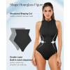 image:imagePopilush Tummy Control One Piece Swimsuits for Women Shapewear Athletic Zip Up Swimwear Slimming Bathing Suit Padded OutfitsBlack