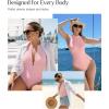 image:imagePopilush Tummy Control One Piece Swimsuits for Women Shapewear Athletic Zip Up Swimwear Slimming Bathing Suit Padded OutfitsPink
