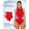 image:imagePopilush Tummy Control One Piece Swimsuits for Women Shapewear Athletic Zip Up Swimwear Slimming Bathing Suit Padded OutfitsRed