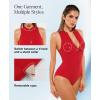 image:imagePopilush Tummy Control One Piece Swimsuits for Women Shapewear Athletic Zip Up Swimwear Slimming Bathing Suit Padded OutfitsRed