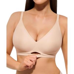 image:imagePopilush Jelly Bras Wireless Comfort Bralettes Deep V Neck Comfortable Bra No Wire Supportive Everyday Bra BreathableNude