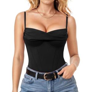 image:imagePopilush Corset Bodysuit for Women Tummy Control Shapewear Bodysuits Cowl Neck Going Out Tops Concert OutfitsBlack