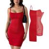 image:imagePopilush Dress with Built in Shapewear Spaghetti Strap Mini Dresses Mesh Ruched Bodycon Summer SplashRed