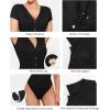 image:imagePopilush Body Suits for Womens Tummy Control Shapewear Bodysuit V Neck Casual Short Sleeve ThongBlack
