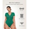image:imagePopilush Body Suits for Womens Tummy Control Shapewear Bodysuit V Neck Casual Short Sleeve ThongGreen