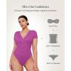 image:imagePopilush Body Suits for Womens Tummy Control Shapewear Bodysuit V Neck Casual Short Sleeve ThongPurple