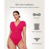 image:imagePopilush Body Suits for Womens Tummy Control Shapewear Bodysuit V Neck Casual Short Sleeve ThongRed