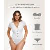 image:imagePopilush Body Suits for Womens Tummy Control Shapewear Bodysuit V Neck Casual Short Sleeve ThongWhite