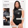 image:imagePopilush Leather Bodysuit for Women Going Out Tops Body Shaper Tummy Control Shapewear Mock Neck Tops Leather CorsetBlack
