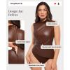 image:imagePopilush Leather Bodysuit for Women Going Out Tops Body Shaper Tummy Control Shapewear Mock Neck Tops Leather CorsetBrown