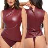 image:imagePopilush Leather Bodysuit for Women Going Out Tops Body Shaper Tummy Control Shapewear Mock Neck Tops Leather CorsetRed