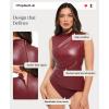 image:imagePopilush Leather Bodysuit for Women Going Out Tops Body Shaper Tummy Control Shapewear Mock Neck Tops Leather CorsetRed