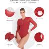 image:imagePopilush Long Sleeve Body Suits Womens Tummy Control Mesh Shapewear Corset Bodysuit Sheer Going Out Tops Fall Outfits Red