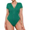 image:imagePopilush Body Suits for Womens Tummy Control Shapewear Bodysuit V Neck Casual Short Sleeve ThongGreen