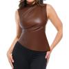 image:imagePopilush Leather Bodysuit for Women Going Out Tops Body Shaper Tummy Control Shapewear Mock Neck Tops Leather CorsetBrown