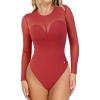 image:imagePopilush Long Sleeve Body Suits Womens Tummy Control Mesh Shapewear Corset Bodysuit Sheer Going Out Tops Fall Outfits Red