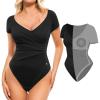 image:imagePopilush Shapewear Bodysuits for Women Tummy Control Short Sleeve Corset V Neck Bodysuit Concert OutfitsBlack