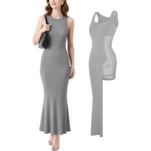 image:imagePopilush Builtin Bra Shapewear Maxi Long Dresses for Women Bodycon Sleeveless Modal Casual Formal Tummy Control DressGrey
