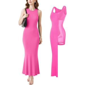 image:imagePopilush Builtin Bra Shapewear Maxi Long Dresses for Women Bodycon Sleeveless Modal Casual Formal Tummy Control DressPink