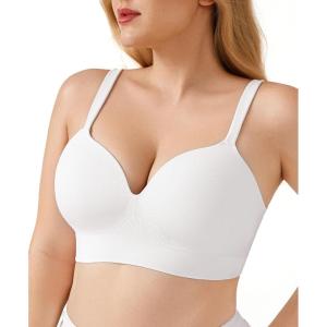 image:imagePopilush Push Up Bras for Women  Wireless Plus Size T Shirt Full Coverage Bra No Underwire Seamless BralettesWhite