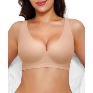 image:imageWomens Bras Full Support Wireless Comfortable Bra No Underwire Comfy Tshirt Push Up Bralettes Deep V Seamless Bra Beige