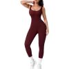 image:imagePopilush Jujube Red Jumpsuits for Women BuiltIn Bra Square Neck Ribbed Bodycon Workout Seamless Leggings Rompers Bodysuits