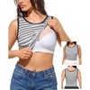 image:imagePopilush Builtin Bra Tank Tops for Women Sleeveless Round Neck Casual Top Summer Ribbed Fitted Workout TanksBlack White Stripe
