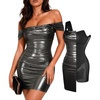 image:imagePopilush Women Off Shoulder Cocktail Dress with Builtin Bra Shapewear Ruched Metallic Mini Bodycon DressBlack