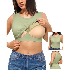 image:imagePopilush Builtin Bra Tank Tops for Women Sleeveless Round Neck Casual Top Summer Ribbed Fitted Workout TanksLight Green