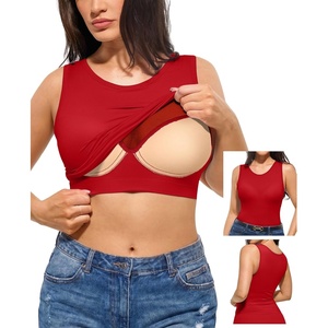 image:imagePopilush Builtin Bra Tank Tops for Women Sleeveless Round Neck Casual Top Summer Ribbed Fitted Workout TanksRed