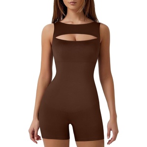 image:imagePopilush Seamless Romper for Women Built in Bra Yoga Athletic Backless JumpsuitBrown