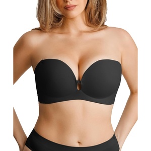 image:imagePopilush Strapless Bras for Women Push Up Bra Non Slip Wireless Supportive Padded Bras Seamless Comfortable Tube BraBlack