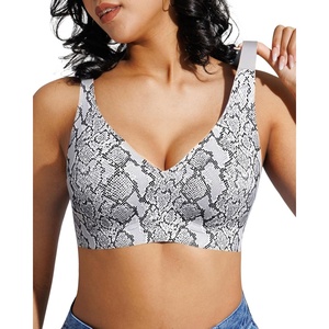 image:imagePopilush Wireless Bras Women Seamless No Underwire Push Up Bra Supportive Deep V Bralette Everyday Comfortable TShirt BraSnakeprint Black