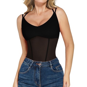 image:imagePopilush Women Mesh Shapewear Bodysuit Tummy Control Going Out Corset Tops Built in Bra Body SuitsBlack