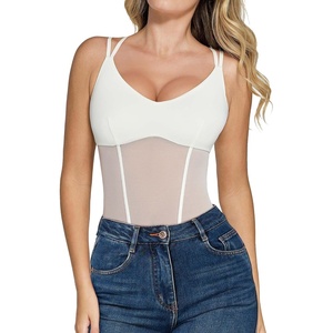 image:imagePopilush Women Mesh Shapewear Bodysuit Tummy Control Going Out Corset Tops Built in Bra Body SuitsWhite