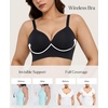 image:imagePopilush Bras for Women No Underwire Seamless Wireless Support Bra Full Coverage Comfort T Shirt BraletteBlack