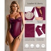 image:imagePopilush Faux Leather Shapewear Bodysuit Lace Body Suits for Womens Tummy Control Corset Tops Thong Body ShaperPurple