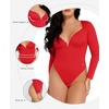 image:imagePopilush Long Sleeve Bodysuit for Women Lace Shapewear Body Suits Deep V Tummy Control Corset Trendy Going Out TopsRed