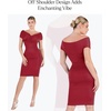 image:imagePopilush Womens Shapewear Midi Dress Off Shoulder Wrap V Neck Formal Wedding Guest Cocktail Dresses Bodycon Evening GownsRed