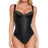 image:imagePopilush Faux Leather Shapewear Bodysuit Lace Body Suits for Womens Tummy Control Corset Tops Thong Body ShaperBlack