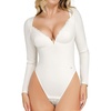 image:imagePopilush Long Sleeve Bodysuit for Women Lace Shapewear Body Suits Deep V Tummy Control Corset Trendy Going Out TopsWhite