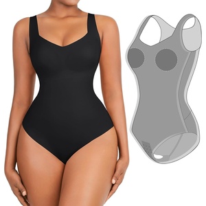 image:imagePopilush Shapewear Bodysuit Built in Bra Square Neck Tank Top Body Suits for Women Tummy Control Sleeveless TopsBlack