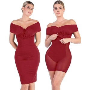 image:imagePopilush Womens Shapewear Midi Dress Off Shoulder Wrap V Neck Formal Wedding Guest Cocktail Dresses Bodycon Evening GownsWine Red