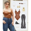 image:imagePopilush Body Suits for Womens Faux Leather Lace V Neck Shapewear Tummy Control Sleeveless Thong Corset BodysuitsBrown