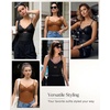 image:imagePopilush Body Suits for Womens Faux Leather Lace V Neck Shapewear Tummy Control Sleeveless Thong Corset BodysuitsBrown