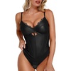 image:imagePopilush Body Suits for Womens Faux Leather Lace V Neck Shapewear Tummy Control Sleeveless Thong Corset BodysuitsBlack
