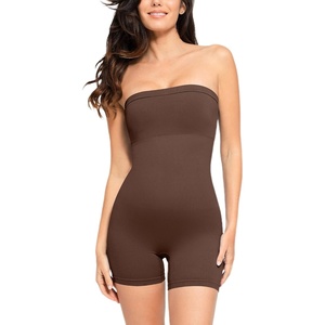 image:imagePopilush Shapewear Romper Tube Jumpsuit  Strapless Yoga Jumpsuit for Women Built in Bra Bodysuit Short SummerBrown