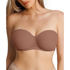 image:imagePopilush Strapless Bras for Women Sheer Mesh See Through Bra Non Slip Underwire Unlined No Padding Sexy ComfortableBrown